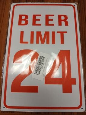 Novelty 'Beer Limit 24' Metal Party Sign - White and Red - 7.75" L X 11.5" H